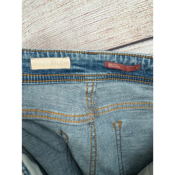 Pilcro Slim Boyfriend Crop Jeans Womens 26 Blue Medium Wash Ribbon Embroidered - Picture 7 of 13